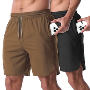 Pacote com 2 shorts de corrida CANGHPGIN para homens de 7 polegadas com bolsos: café/preto