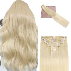 Extensões de cabelo Clip in POGINJA Real Human Hair 14 polegadas 80g