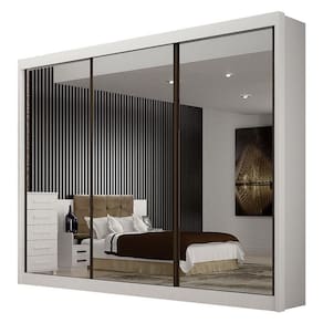 Guarda Roupa Casal 3 Portas 3 Espelhos SP Gold Branco – Leifer Móveis