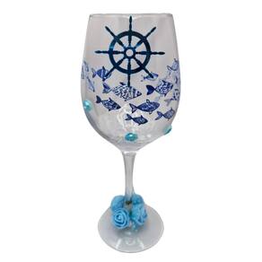 Taça Vinho Iemanjá Mar Vidro 490 ml + Presente