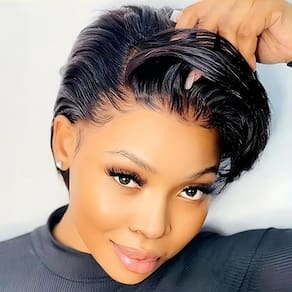 Peruca YIHANGDA Bob Human Hair Short Pixie Cut Lace Front 20cm