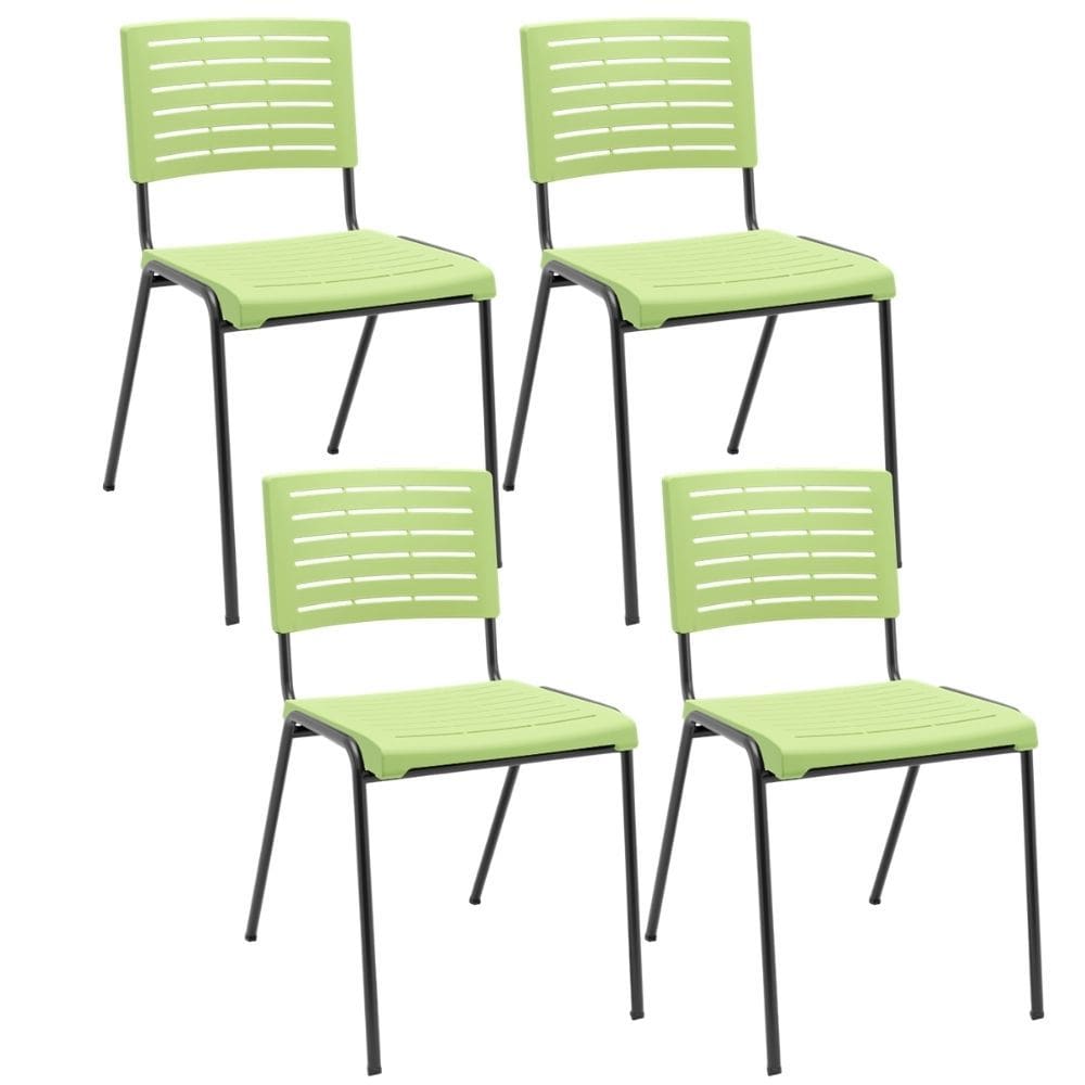 Kit 04 Cadeiras Empilhável Fixa Escritório Multiuso Base Preta Kimi P03 Verde Claro - Lyam Decor