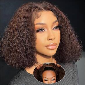 Peruca Pinketer Chocolate Brown Deep Wave Bob Human Hair 25 cm