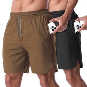 Pacote com 2 shorts de corrida CANGHPGIN para homens de 7 polegadas com bolsos: café/preto