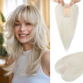 Toppers de cabelo Flufymooz Real Human Hair 25 cm 150% de densidade