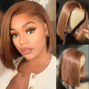 Perucas frontais de renda OLFORY Bob Human Hair 20 cm marrons para mulheres