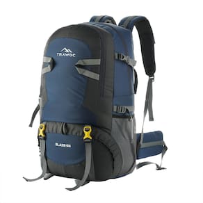 Mochila de viagem TRAWOC BLAZE 55L para acampar e caminhar azul marinho