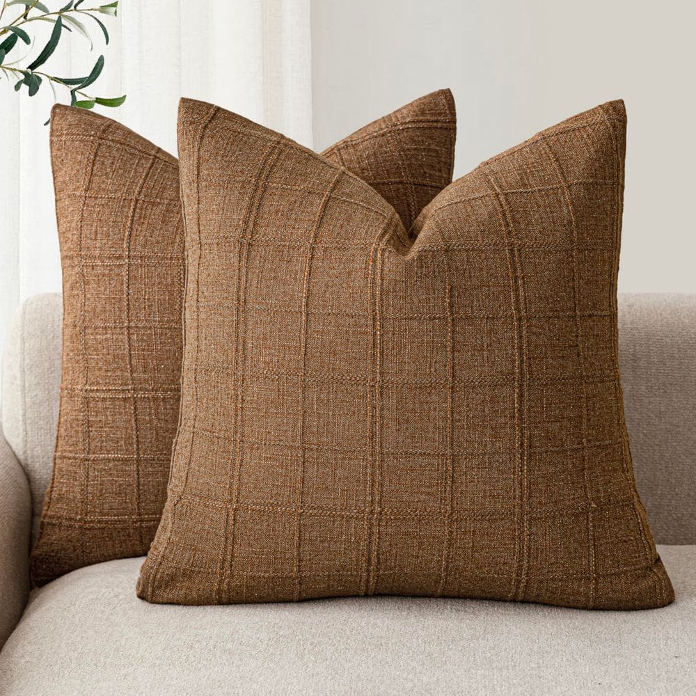 Capas de almofada Findtower Linen Check 60x60cm marrons