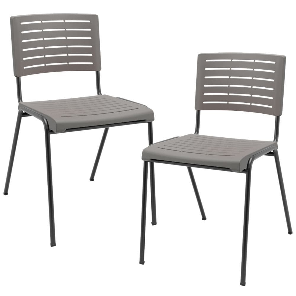 Kit 02 Cadeiras Empilhável Fixa Escritório Multiuso Base Preta Kimi P03 Basalto - Lyam Decor