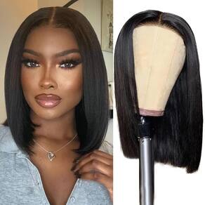 Peruca sem cola Pinketer Human Hair Straight Bob 35 cm 180% de densidade