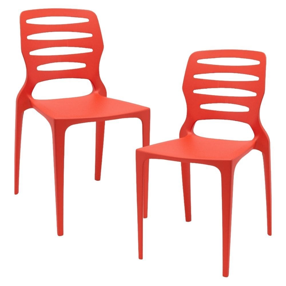 Kit 02 Cadeiras Para Cozinha Área Gourmet Jardim Empilhável Larsen P03 Vermelho - Lyam Decor