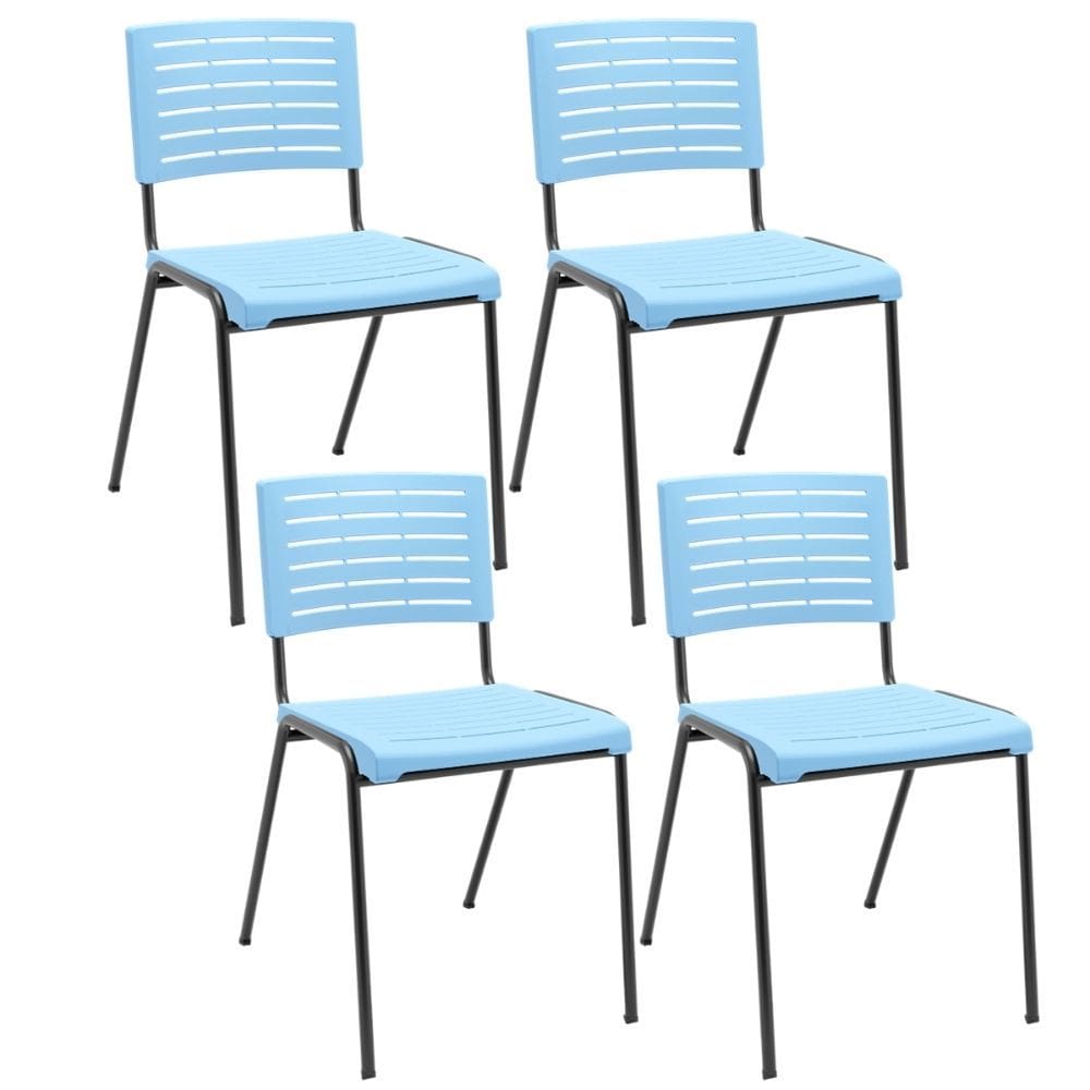 Kit 04 Cadeiras Empilhável Fixa Escritório Multiuso Base Preta Kimi P03 Azul Celeste - Lyam Decor