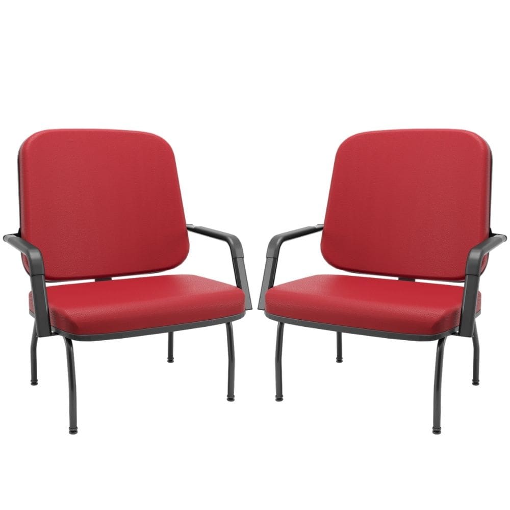 Kit 02 Cadeiras de Escritório Recepção com Braço Fixa Preta Magno P03 Vinil Vermelho - Lyam Decor