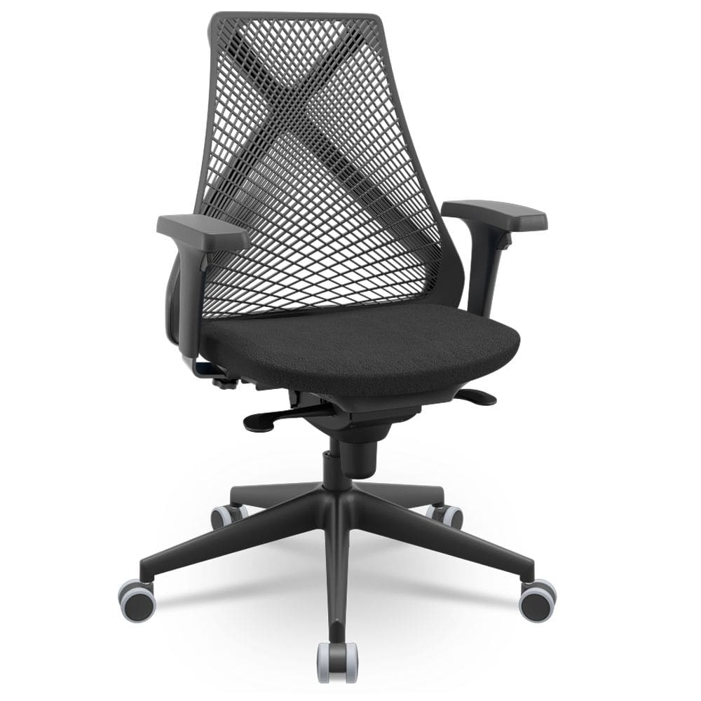 Cadeira De Escritório Giratória Presidente Unix P03 Tela Cinza Crepe Preto - Lyam Decor