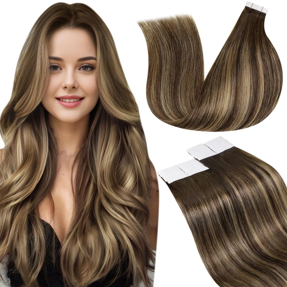 Fita adesiva em extensões de cabelo LaAvoo Human Hair Ombre Brown to Caramel Blonde 50 g 20 cm 20 unidades