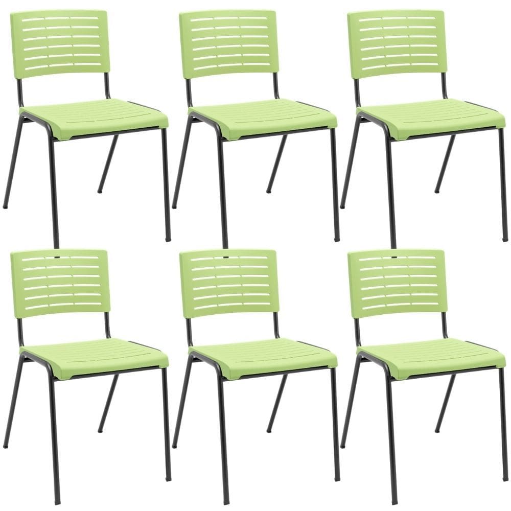 Kit 06 Cadeiras Empilhável Fixa Escritório Multiuso Base Preta Kimi P03 Verde Claro - Lyam Decor
