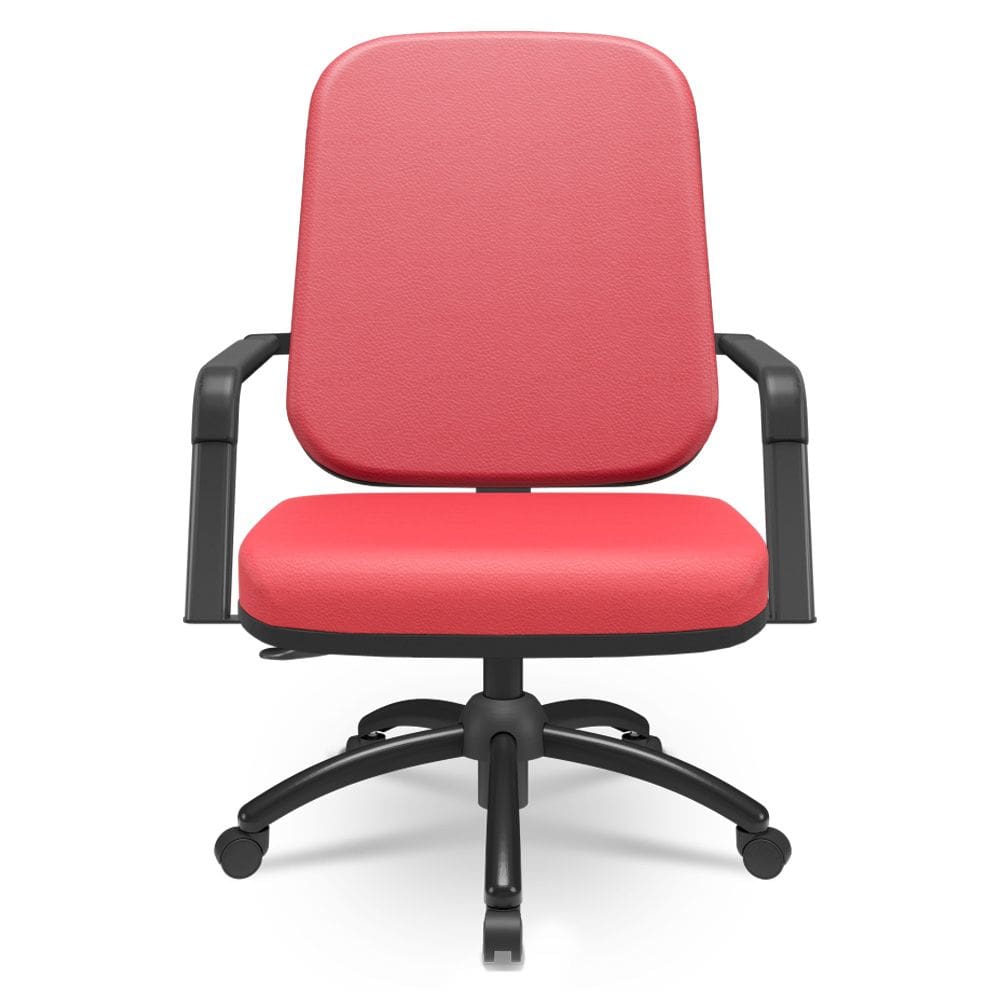 Cadeira de Escritório Giratória com Braço Preta Magno P03 Vinil Vermelho - Lyam Decor