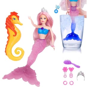 Conjunto de brinquedos Mermaid Princess Doll Yellow River com cauda que muda de cor