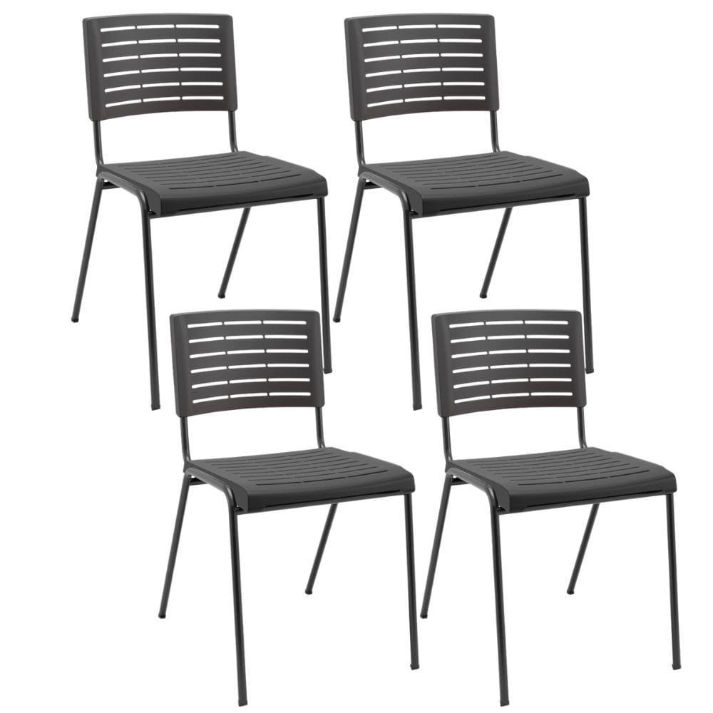 Kit 04 Cadeiras Empilhável Fixa Escritório Multiuso Base Preta Kimi P03 Preto - Lyam Decor