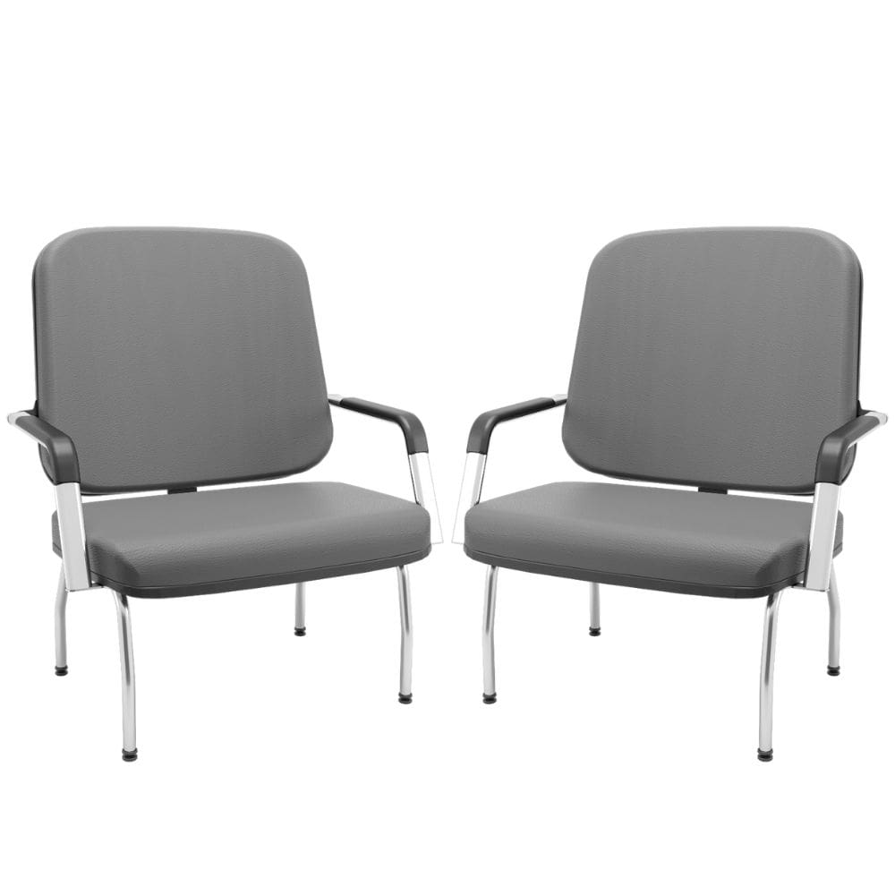 Kit 02 Cadeiras de Escritório Recepção com Braço Fixa Cromada Magno P03 Vinil Cinza - Lyam Decor