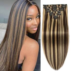 Extensões de cabelo com clipe Doupor Dark Brown to Balayage Blonde