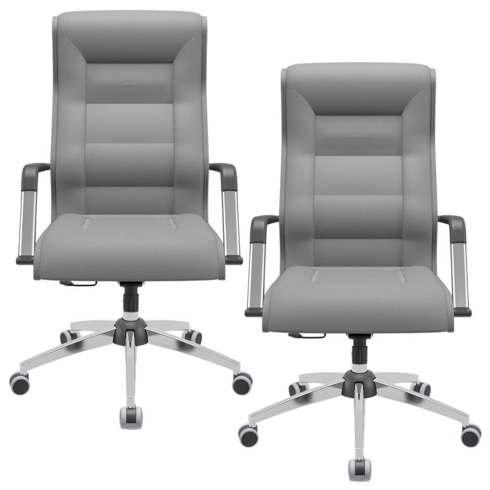 Kit 02 Cadeiras De Escritório Giratória Presidente Base Cromada Kirk P03 Facto Cinza - Lyam Decor