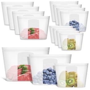 Bolsa de armazenamento reutilizável Annaklin, pacote com 12 unidades, 100% silicone