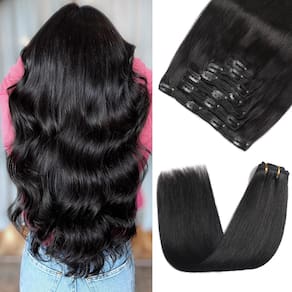 Extensões de cabelo Rimoss Clip em cabelo humano real 140 g em preto azeviche