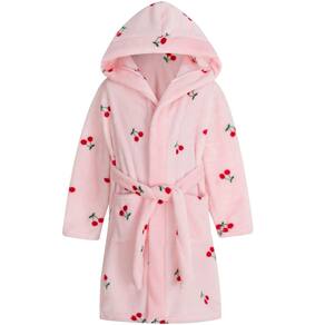 Lã de pelúcia fofa com estampa de capuz para meninas Robe Umeyda com bolsos