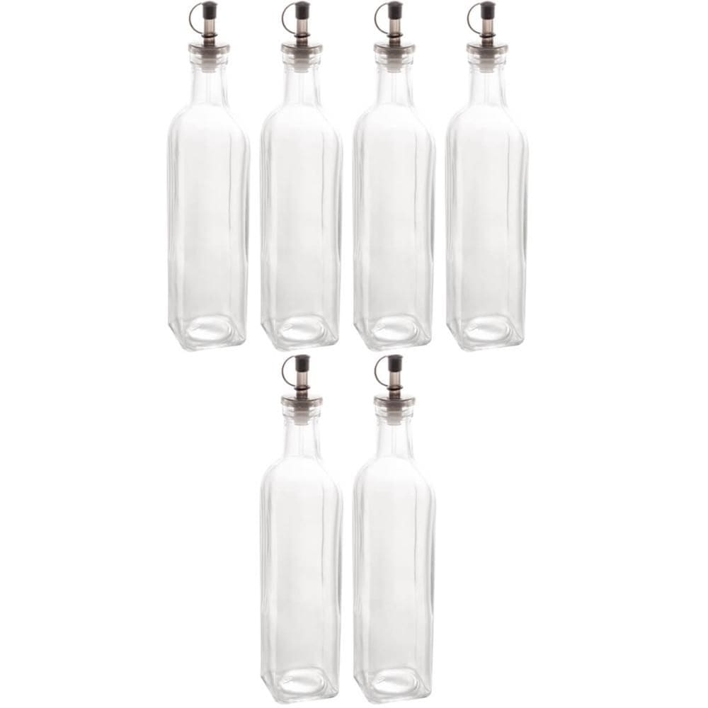 Kit 6 Garrafas de Vidro 510ml com Bico Dosador para Vinagre Azeite Transparente Lyor