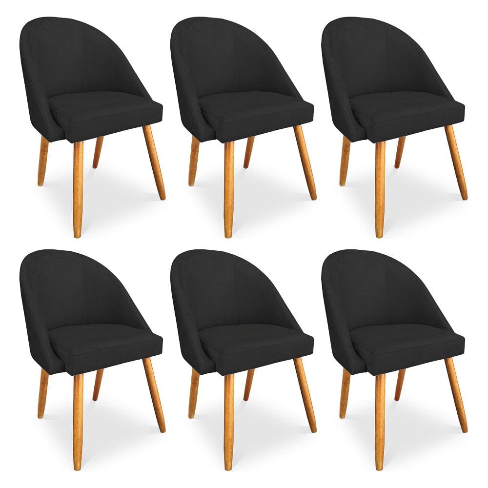 Kit 6 Cadeiras de Jantar Bela Veludo Preto Pés Palito Castanho - Pallazio