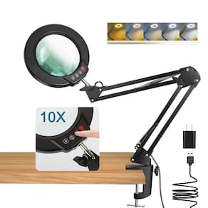 Luminária de mesa com lupa 10X Coyeth com luz e braçadeira