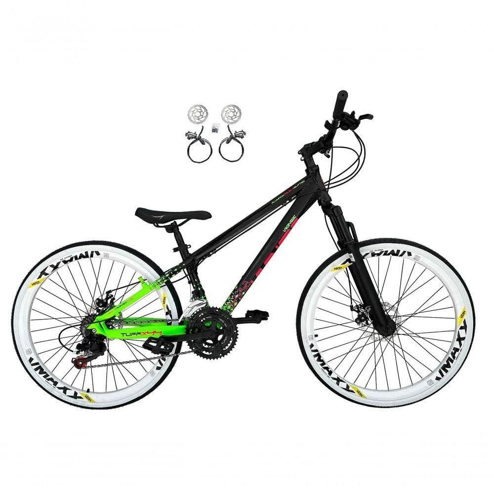 Bicicleta Aro 26 Vikingx Tuff X44 Preto/verde 21v Freios A Disco Hidráulicos (óleo) Aros Vmaxx Brancos