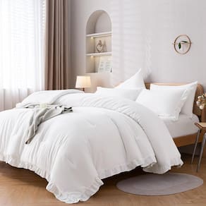 Conjunto de edredom JANZAA em tamanho real, branco com babados, 3 peças com fronhas