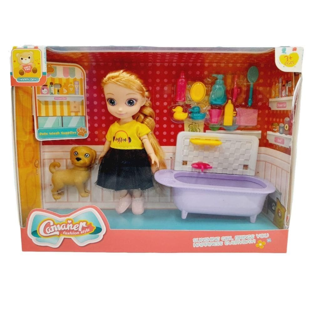 Conjunto Boneca Camaner  13 Peças Pet Shop- Loira- Quanhe
