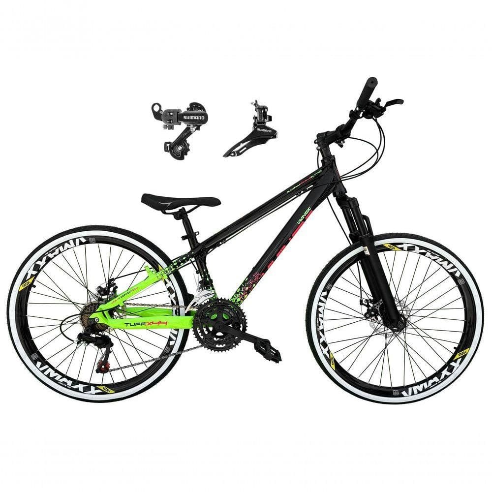 Bicicleta Aro 26 Vikingx Tuff X44 Preto/verde 21v Câmbios Shimano Tz Freio A Disco Aros Vmaxx Pretos