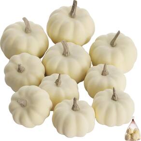 Conjunto de 10 mini abóboras Artgar White Pumpkin para decoração de abóbora