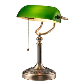 Candeeiro de mesa Newrays Green Glass Bankers com interruptor de corrente