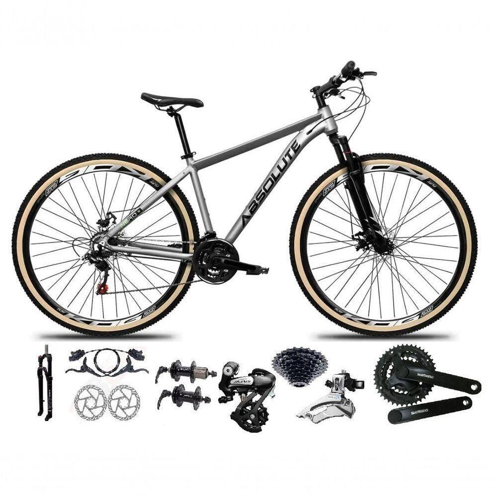 Bicicleta Aro 29 Absolute Nero 5 Shimano Altus 24v Freios Hidráulicos Garfo Com Trava Pneu Com Faixa Cinza Tam 15