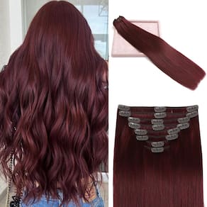 Extensões de cabelo Clip in POGINJA Red Wine Remy Human Hair