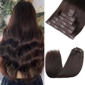 Extensões de cabelo Rimoss Clip em cabelo humano real, 22 cm, marrom escuro