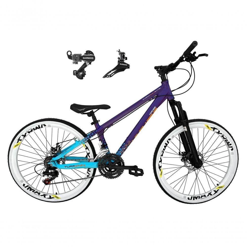 Bicicleta Aro 26 Vikingx Tuff X44 Roxo/azul 21v Câmbios Shimano Tz Freio A Disco Aros Vmaxx Brancos