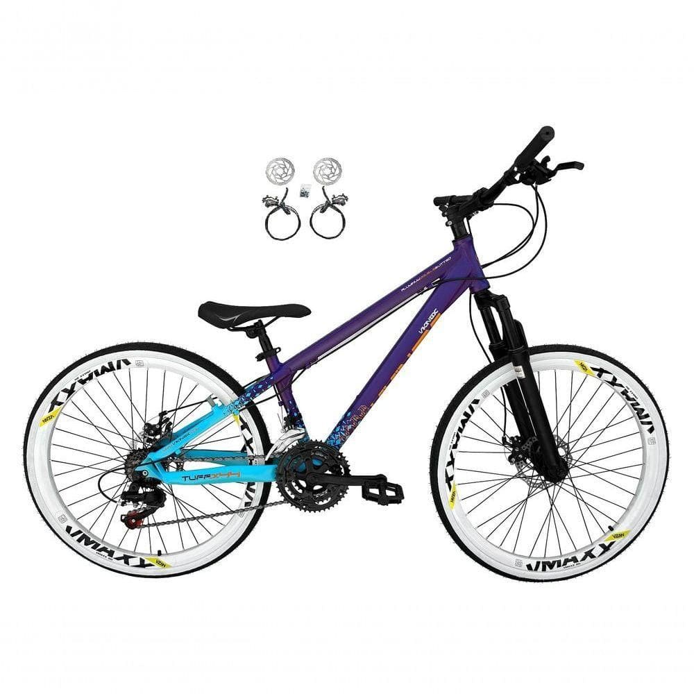 Bicicleta Aro 26 Vikingx Tuff X44 Roxo/azul 21v Freios A Disco Hidráulicos(óleo) Aros Vmaxx Brancos