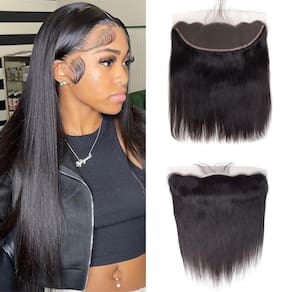 Fecho FEHOKA 13x4: renda, 22 cm, cabelo humano liso, natural