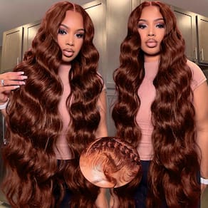Peruca frontal de renda ELFSECRET marrom avermelhado Body Wave 20"
