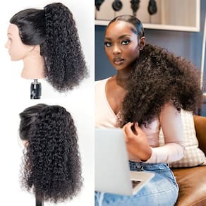 Extensão de rabo de cavalo Ainimiu Kinky Curly Human Hair 60cm