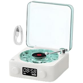 Caixa de Som Toca Disco Vitrola Vinil Bluetooth Cartao Tf Usb Recarregavel Luminaria Musica Led