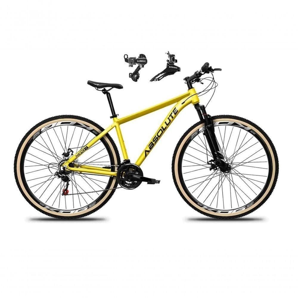 Bicicleta Aro 29 Absolute Nero 5 Alumínio 24v Câmbios Shimano Garfo Suspensão Pneu Faixa - Amarelo Tam.21