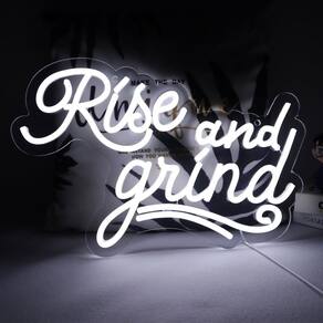 Placa de néon JFLlamp Rise and Grind para decoração de parede 41x23cm
