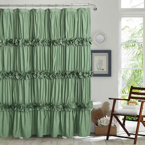 Cortina de chuveiro Homechoice Decor com babado verde claro 180x180cm